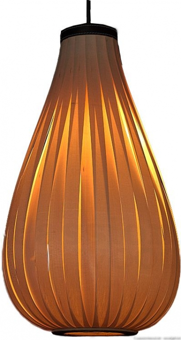 Light suspension in the shape of a rain drop made of tulipwood